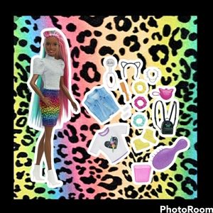 🐦●Barbie Leopard Rainbow Hair Doll